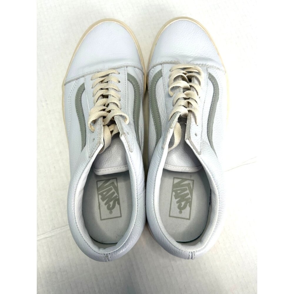 Vans Old Skool Low Top Unisex Sneakers White Gray Leather Women 13 Men 11.5 New - Picture 5 of 9